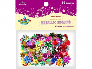 Cekiny mix wzorów metaliczne mix kolorów 14g wzory: kwiaty, kwiaty gładkie, gwiazdy, okrągłe