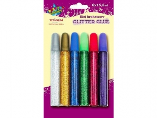Klej z brokatem 6 kolor�w x15ml