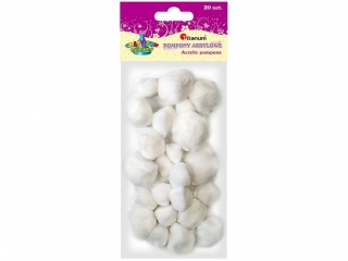 Pompony akrylowe mix 20szt. bia�e