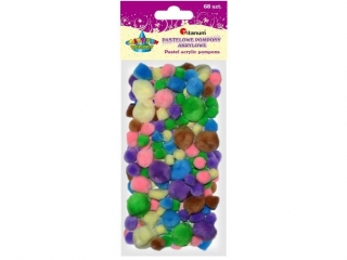 Pompony akrylowe mix rozmiarów 68szt. (1, 5/2/2, 5cm) pastelowe mix kolorów