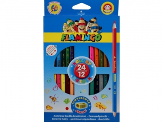 Kredki dwustronne FLAMINGO 24kol/12 trjktne
