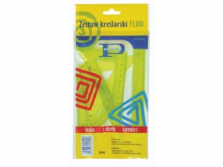ZESTAW KREŚLARSKI PRATEL FLUORESCENCYJNY Z LINIJKĄ 16cm ETUI
