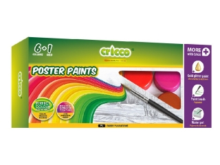 Farby plakatowe CRICCO 6 kolorów +1 złoty brokat +pojemnik