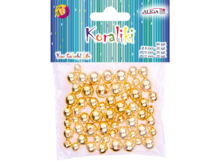 Koraliki plastikowe PJ-9463 złote, metalizowane, mix rozm.