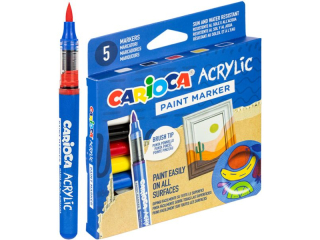 Markery akrylowe z pędzelkiem CARIOCA blister 5 kol. (45280)