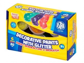 Farby dekoracyjne Astra z brokatem 6 kol x 20 ml STANDARD BOX