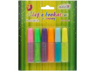 Klej GG-706 z brokatem 6ml.6kol.neonowych