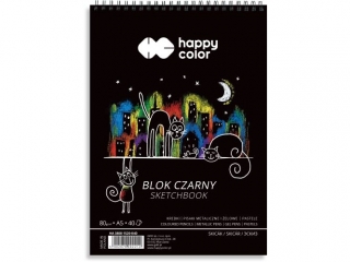 Blok czarny na spirali KOTY A5, 40 ark, 80g, Happy Color