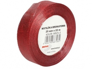 Wstka brokatowa rozmiar: 25mm x 22 m kolor: czerwony