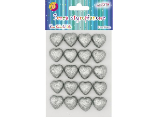 Serca styropianowe brokatowe BBS-04 srebrne 2cm , bl.=.20szt