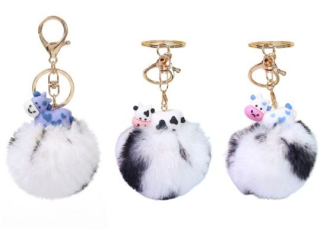 Brelok z pomponem, Kr�wki, miks wzor�w, Happy Color [opakowanie=24szt]