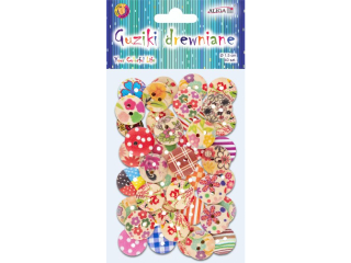 Guziki drewniane GUZ-5685 wielokolorowe, rozm. 1, 5cm, op. 40szt.