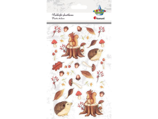 Naklejki foliowe wiewi�rki, je�e, �o��dzie, grzyby, jarz�bina mix 34szt.