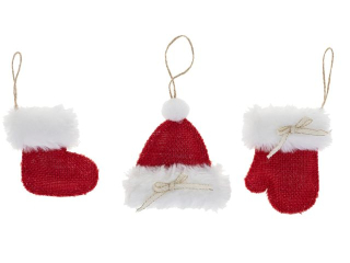 Zawieszki - bucik, czapka, rkawiczka  rozmiar: 9 x 3 x 9  cm  kolor: czerwony