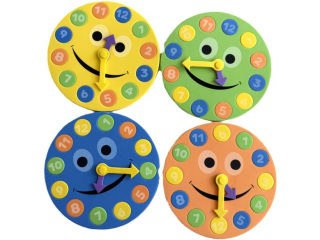 Zegar z pianki ilość : 1 szt kolor: niebieski, zielony, żółty, pomarańczowy