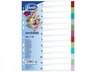 Przek�adka do segregatora  PLASTIKOWA A4 1-12 KOLOR FR91288 [opakowanie=12szt]