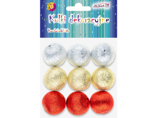 Kuleczki dekoracyjne styr. BOM-4374 pokryte metalizowanymi nimi, rozm. 3cm, op. 9szt.