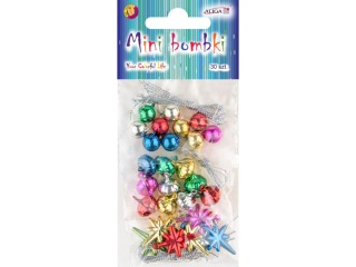 Mini Bombki BOM-8540 mix rozmiarów i kolorów, op.30szt bombek i 30szt. srebrnych sznureczków
