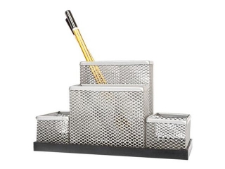 Przybornik na biurko siatka 4K srebrny FR30556 [opakowanie=12szt]