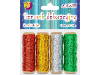 Sznurek dekoracyjny SZ-2929 metalizowany, rozm. 1, 5mm x 10m, op. zaw. 4 kolory