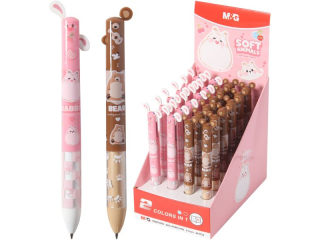 Długopis automatyczny dwukolorowy Soft Animals Miś i Królik, 07mm, niebieski i czerwony, MG