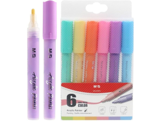 Markery akrylowe Pastelowe set 2, 1-2mm, mix kolorw, zestaw 6 szt, MG