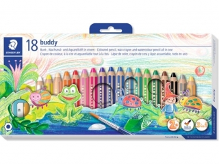 Kredki BUDDY, jumbo, woskowe w drewnianej obudowie, dla najmodszych dzieci, 18 kol. Staedtler