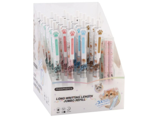 Długopis żelowy automatyczny, Cats, 0, 5mm, czarny, display 24szt + wkłady 6 etui, MG