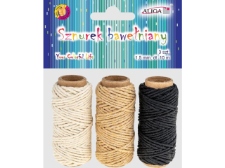 Sznurek bawełniany SZ-9287 rozm. 1,5mm x 10m, op. zawiera 3 kolory