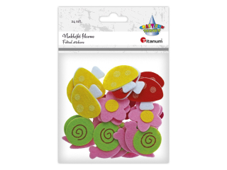 Naklejki filcowe 3D grzybki 40x36mm, kwiaty 38mm, �limaczki 52x35mm 24szt.
