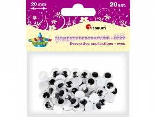 Oczy bez kleju czarne 20mm bez rz�s 20szt.