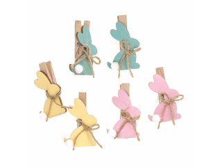 KLAMERKI DREWNIANE - KR�LICZKI 4,8 CM, 6 SZT. PASTEL [opakowanie=6szt] WLK-DLP