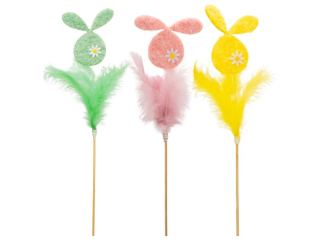 Kr�liczki filcowe z pi�rkami na piku rozmiar: 8 x 4 x 41 cm w opakowaniu: 3 wzory