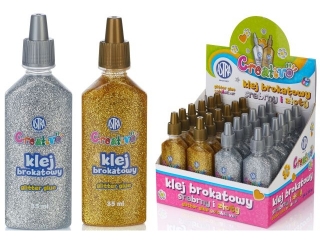 Klej brokatowy ASTRA 35 ml zoty i srebrny - display 24 sztu