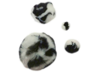 Pompony akrylowe c�tki tygrysa 45szt. mix rozmiar�w bia�o-czarne