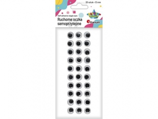 Oczy samoprzylepne czarne 12mm bez rz�s okr�g�e 30szt.