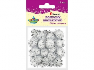 Pompony brokatowe 1, 8cm białe 15szt.