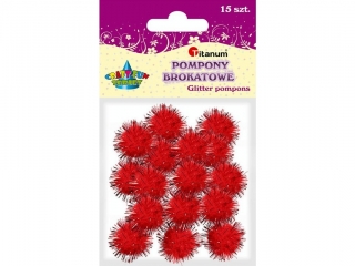Pompony brokatowe 1, 8cm czerwone 15szt.