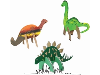 Zestaw ksztatw tekturowych 3D, DINO, 6 szt, 15, 12 cm, Happy Color