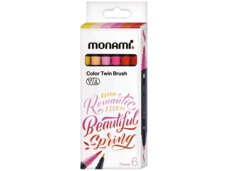 Marker wodny dwustronny z pdzelkami o dwch grubociach "Kwiaty" MONAMI - 6 kolorw - 1 szt. op.