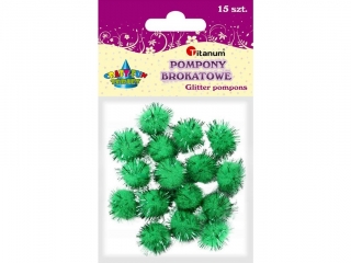 Pompony brokatowe 1, 8cm zielone 15szt.