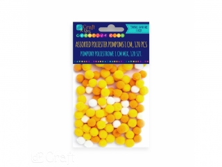 Pompony poliestrowe DPCRAFT 1cm mix żółty, 120 szt.