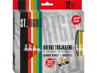 Kredki trójkątne w oprawie drewnianej 12 kolorów + temperówka ST.RIGHT