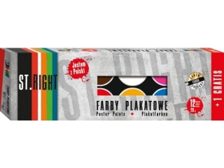 Farby plakatowe 12 kolorw, 20 ml + 1 farba cielista gratis ST.RIGHT [opakowanie=5szt]
