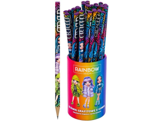 O��wki grafitowe tr�jk�tne HB z gumk� Rainbow High - 36 sztuk drum  [opakowanie=36szt]
