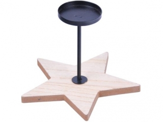 wiecznik gwiazda dekoracja drewno + metal 15cm