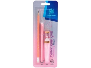 Zestaw pimienniczy pastelowy ASTRAPEN ROSE GOLD 3 el. - dugopis elowy + zakrelacz + owek - blister  [opakowanie=12szt]
