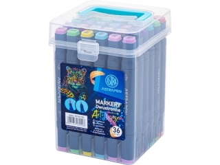 Markery artystyczne kwadratowe dwustronne ASTRAPEN - 36 kolorw - 30 standardowych i 6 pastelowych - super cienka i pdzelkowa kocwka  [opakowanie=1