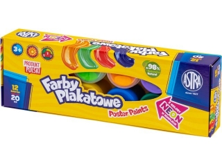 Farby plakatowe Astra 12 kol x 20 ml STANDARD BOX (2 neon)   [opakowanie=4szt]