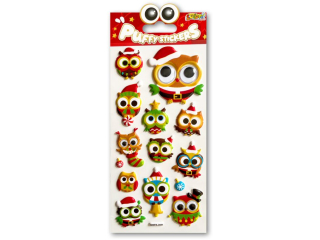 PENMATE KOLORI NAKLEJKI PUFFY SWPX-2004 CHRISTMAS OWLS